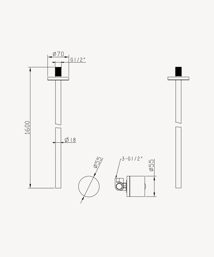 Miscelatore lavabo sospeso a soffitto senza regolazione portata Gun metal - Leros