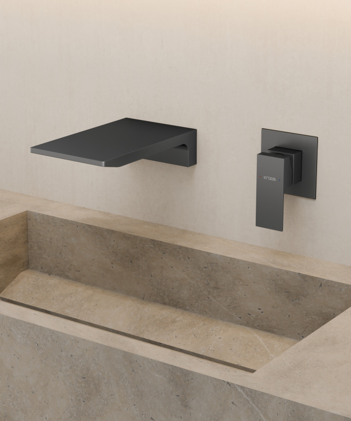Miscelatore lavabo a parete a cascata Gunmetal - Thilia - small
