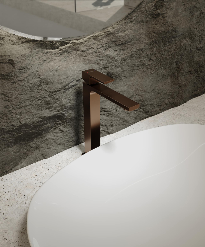 Miscelatore lavabo rialzato oro rosa spazzolato - Sirius