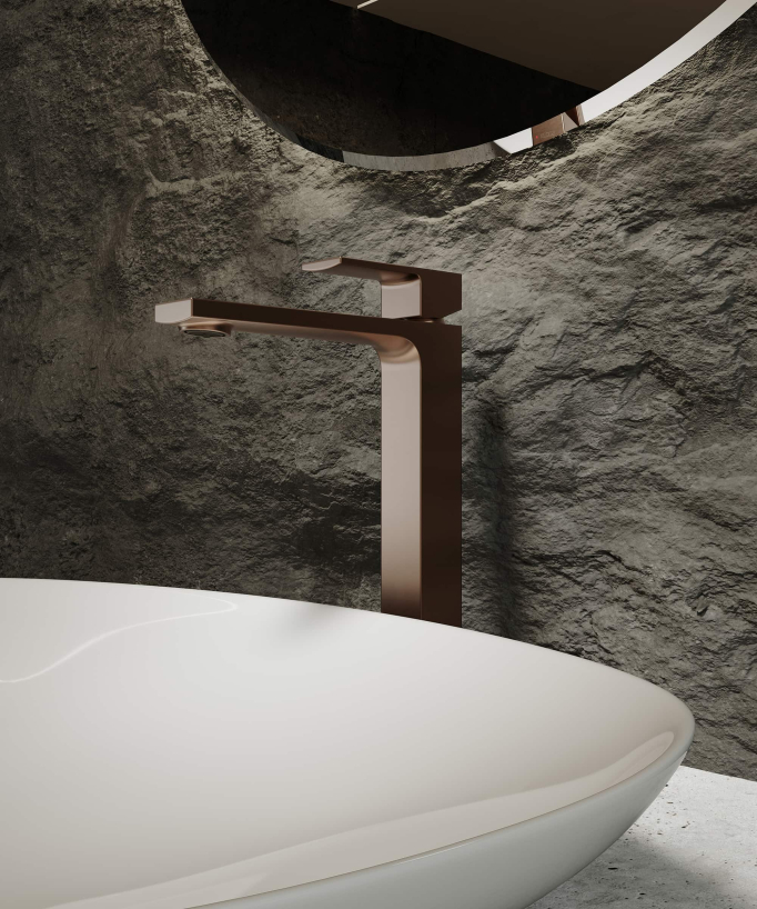 Miscelatore lavabo rialzato oro rosa spazzolato - Sirius