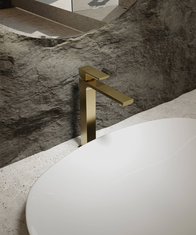 Miscelatore lavabo rialzato oro spazzolato - Sirius