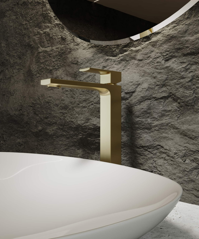 Miscelatore lavabo rialzato oro spazzolato - Sirius