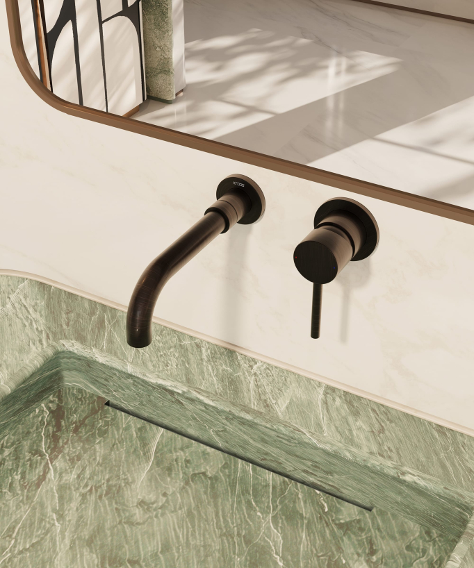 Miscelatore lavabo a parete moka spazzolato - Corbeau