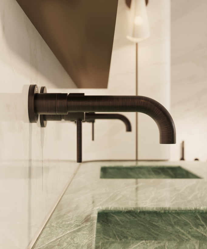 Miscelatore lavabo a parete moka spazzolato - Corbeau