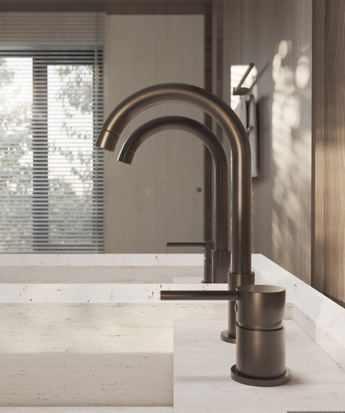 Miscelatore lavabo 2 fori moka spazzolato - Corbeau