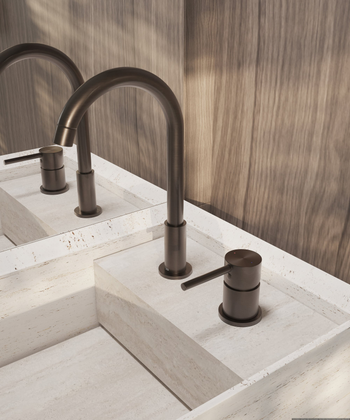 Miscelatore lavabo 2 fori moka spazzolato - Corbeau