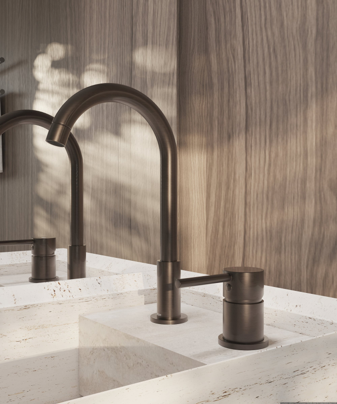 Miscelatore lavabo 2 fori moka spazzolato - Corbeau