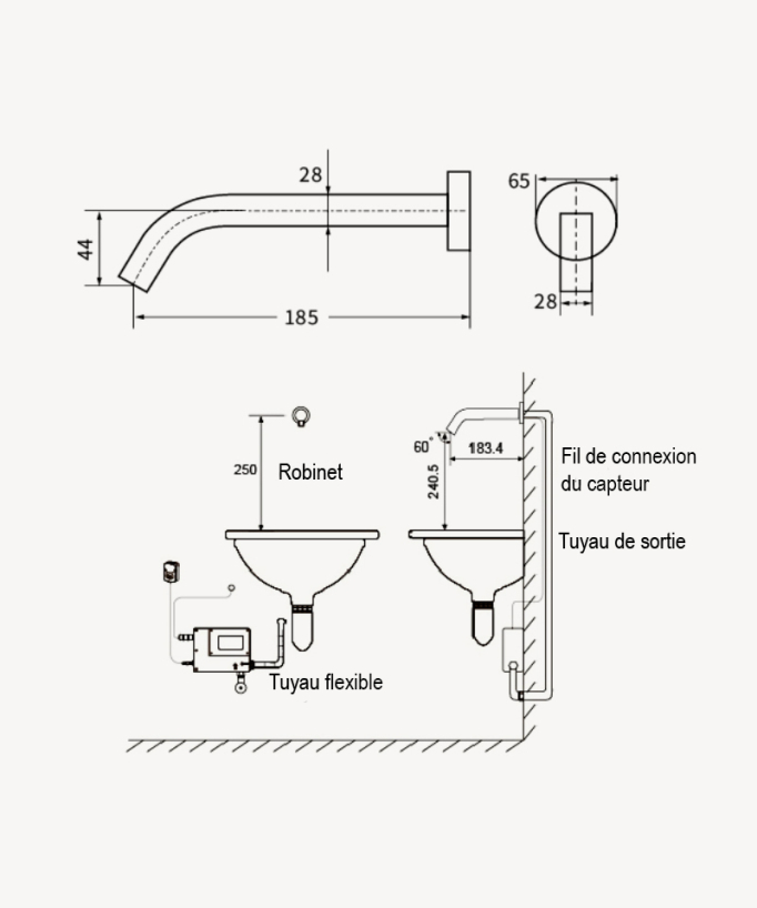 Rubinetto automatico a parete per lavabo, acqua fredda gunmetal – Corbeau