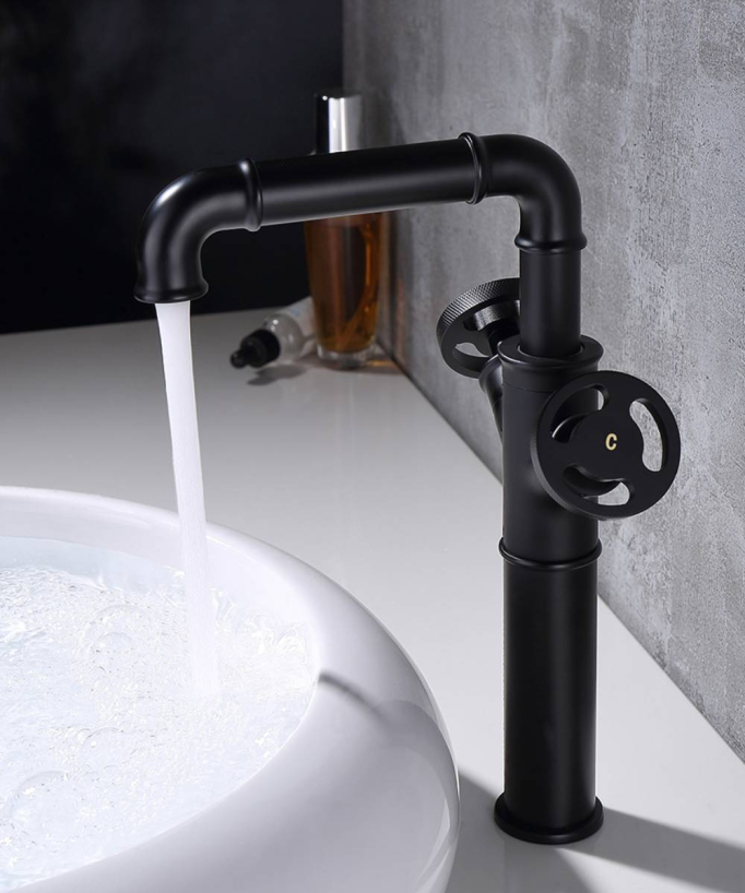 Miscelatore per lavabo in stile industriale nero - Gemma