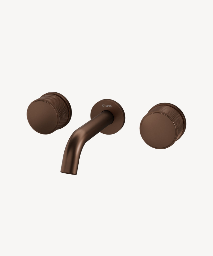 Rubinetto lavabo a parete oro rosa spazzolato - Leros - small