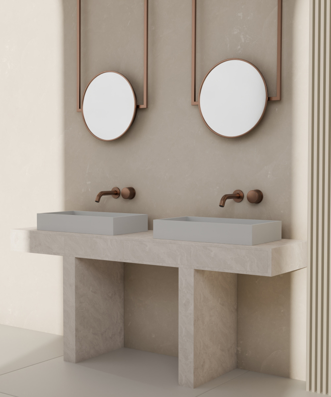 Miscelatore lavabo incasso senza regolazione flusso Oro rosa spazzolato - Leros