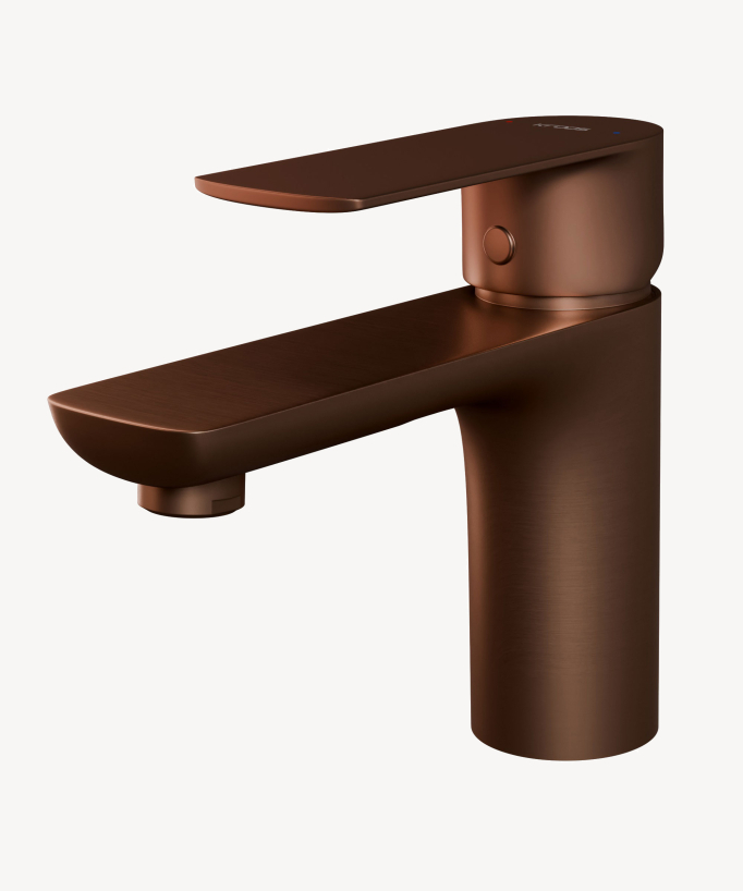 Miscelatore lavabo da appoggio oro rosa spazzolato - Nunki - small