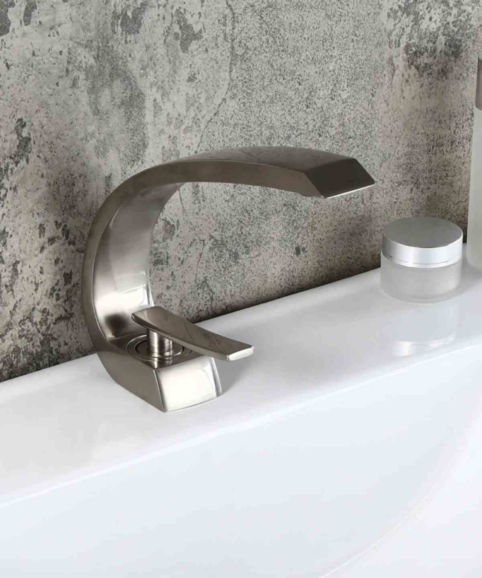Miscelatore lavabo con bocca arrotondata nichel spazzolato - Skyros