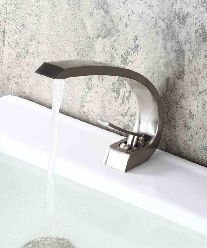 Miscelatore lavabo con bocca arrotondata nichel spazzolato - Skyros