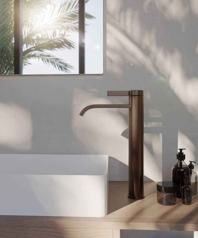 Miscelatore per lavabo alto Oro rosa spazzolato - Fiumina