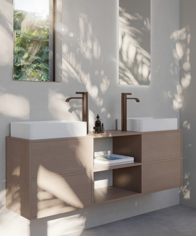 Miscelatore per lavabo alto Oro rosa spazzolato - Fiumina