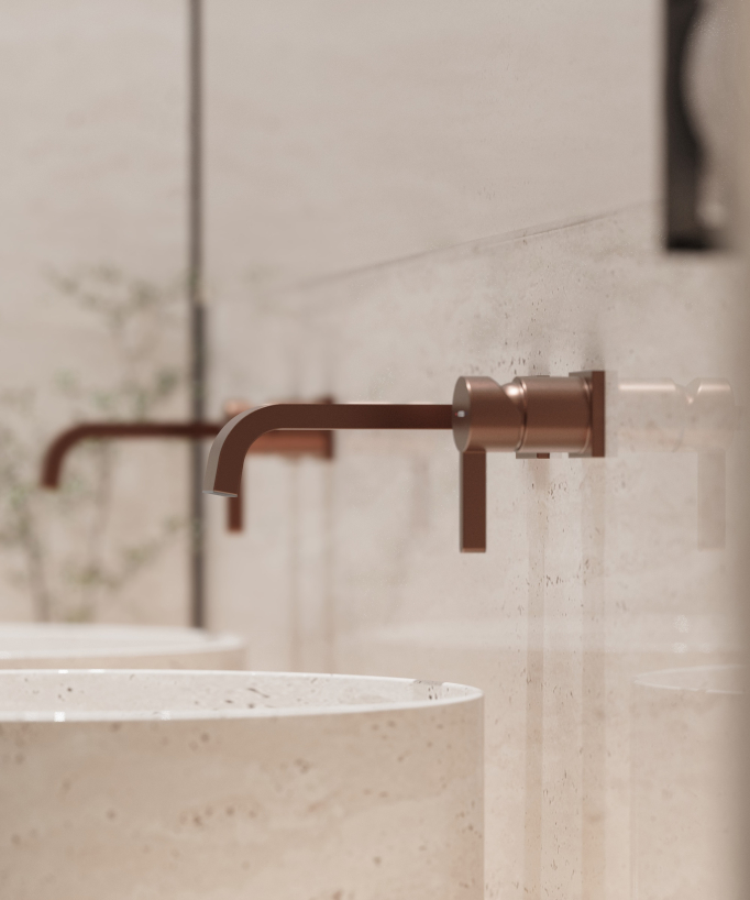 Miscelatore lavabo a parete Oro rosa spazzolato - Fiumina