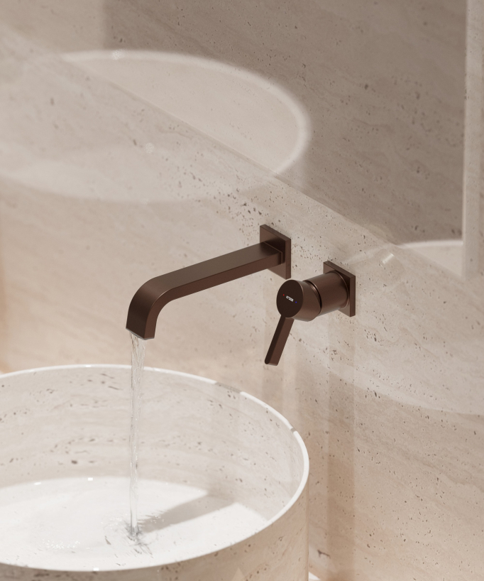 Miscelatore lavabo a parete Oro rosa spazzolato - Fiumina