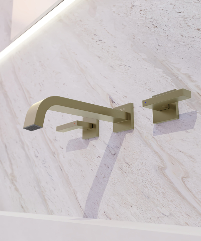 Rubinetto lavabo a parete Dorato spazzolato - Fiumina