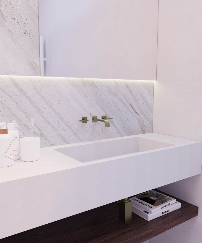 Rubinetto lavabo a parete Dorato spazzolato - Fiumina