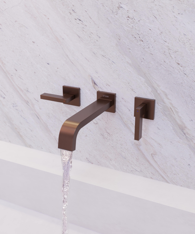Rubinetto lavabo a parete Oro rosa spazzolato - Fiumina