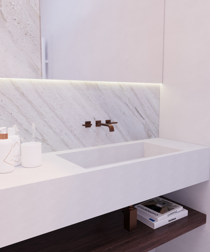 Rubinetto lavabo a parete Oro rosa spazzolato - Fiumina