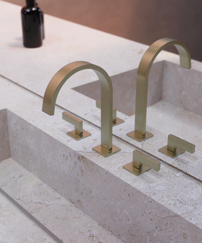 Rubinetto lavabo 3 fori Dorato spazzolato - Fiumina