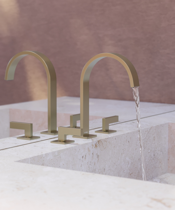 Rubinetto lavabo 3 fori Dorato spazzolato - Fiumina