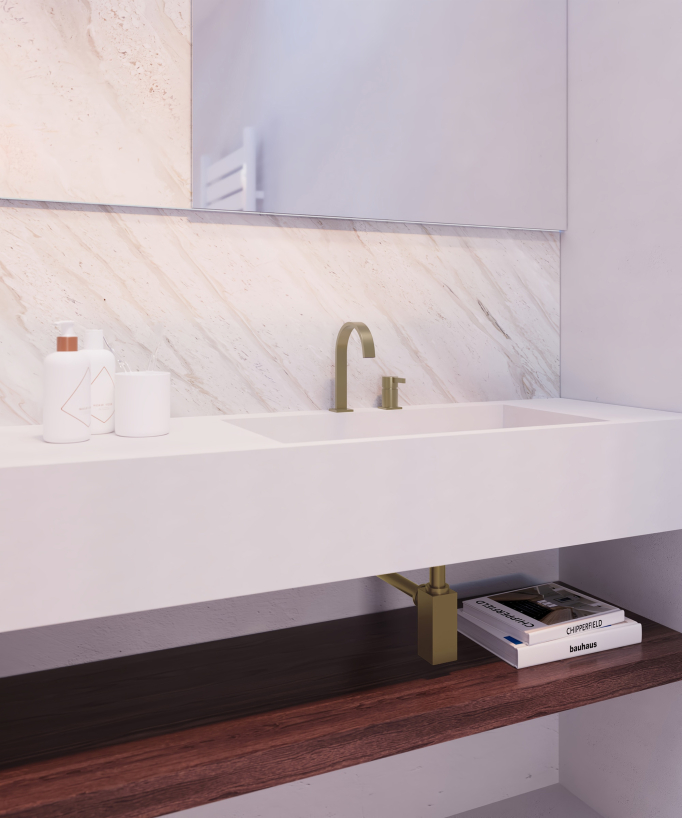 Miscelatore lavabo 2 fori Dorato spazzolato - Fiumina