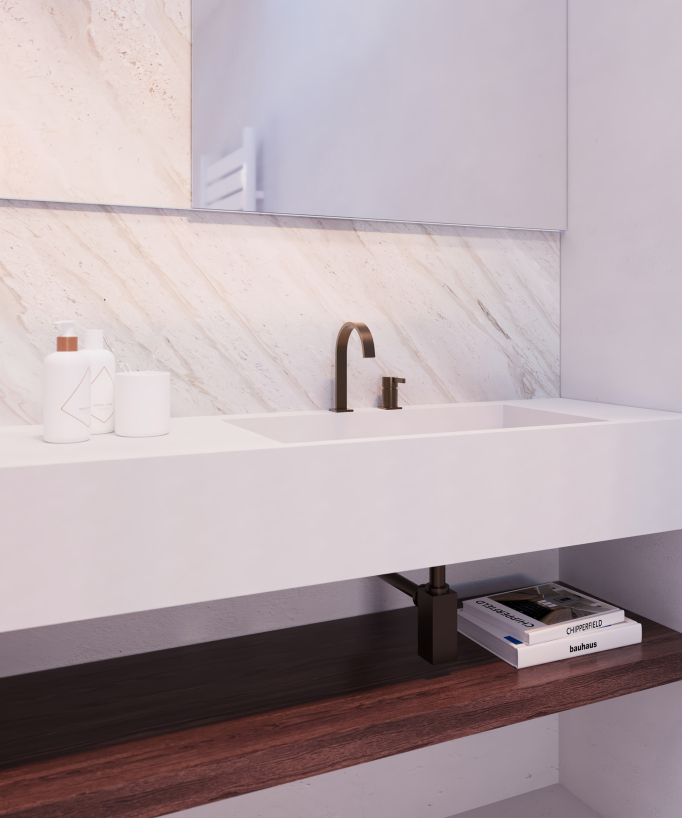 Miscelatore lavabo 2 fori Oro rosa spazzolato - Fiumina