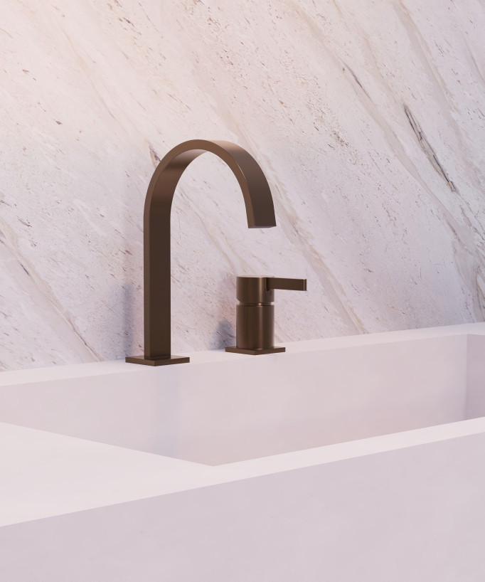 Miscelatore lavabo 2 fori Oro rosa spazzolato - Fiumina