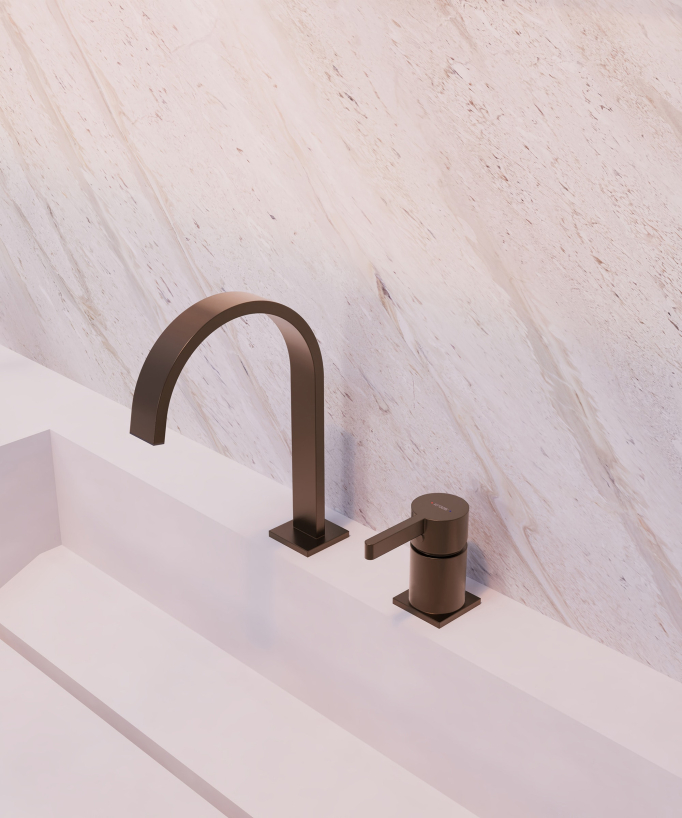 Miscelatore lavabo 2 fori Oro rosa spazzolato - Fiumina