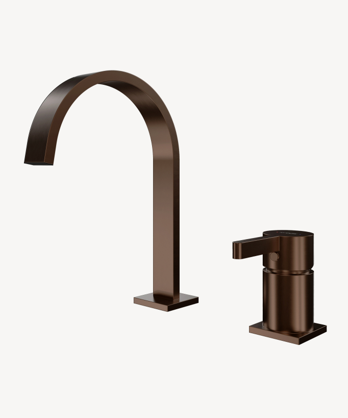 Miscelatore lavabo 2 fori Oro rosa spazzolato - Fiumina