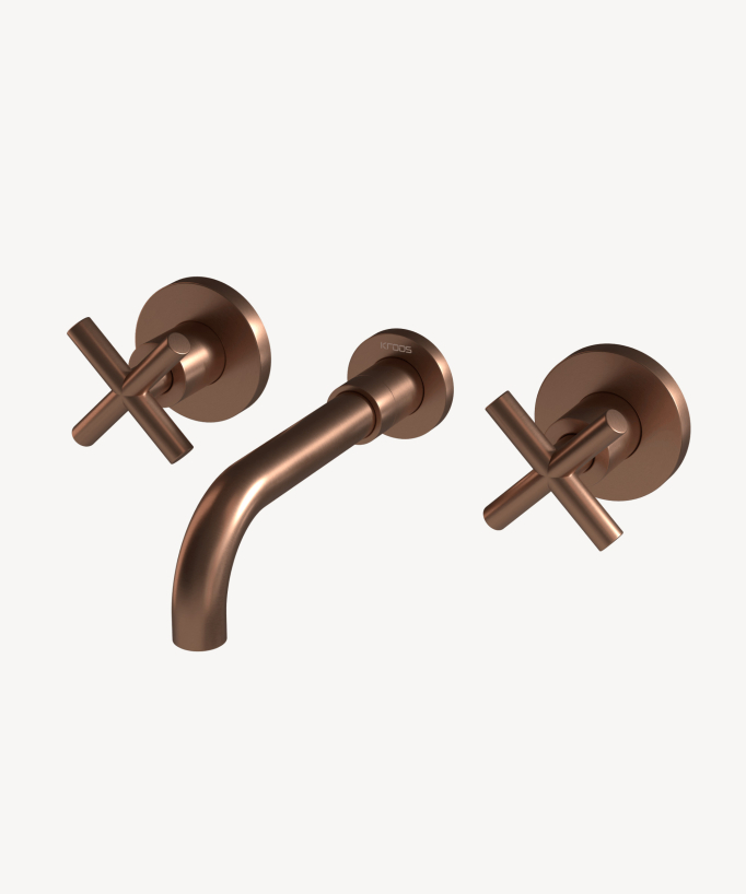 Rubinetto lavabo a parete oro rosa spazzolato - Corbeau - small