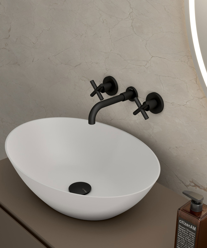 Rubinetto lavabo a parete nero - Corbeau