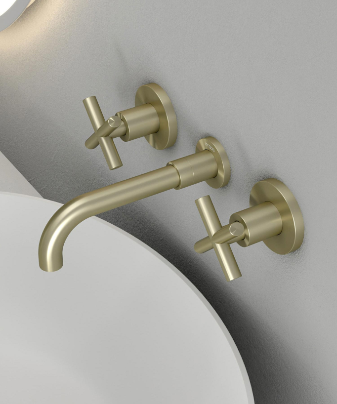 Rubinetto lavabo a parete oro spazzolato - Corbeau