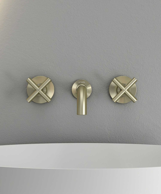 Rubinetto lavabo a parete oro spazzolato - Corbeau