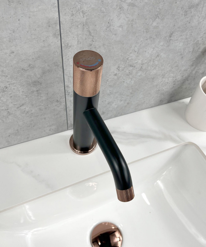 Miscelatore lavabo design da appoggio Nero & Oro rosa - Leros