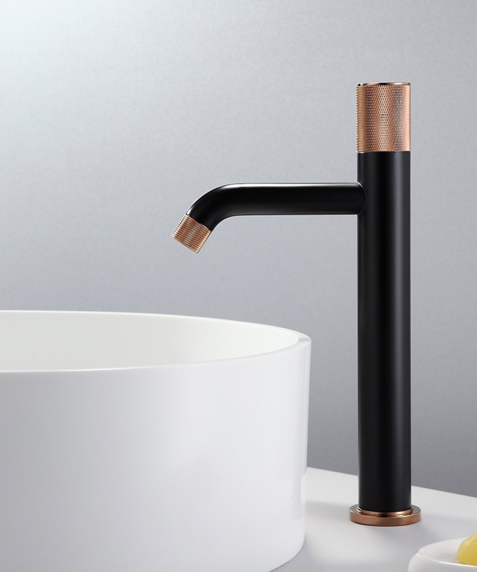 Miscelatore lavabo design Nero e Oro rosa senza limitatore di portata - Leros
