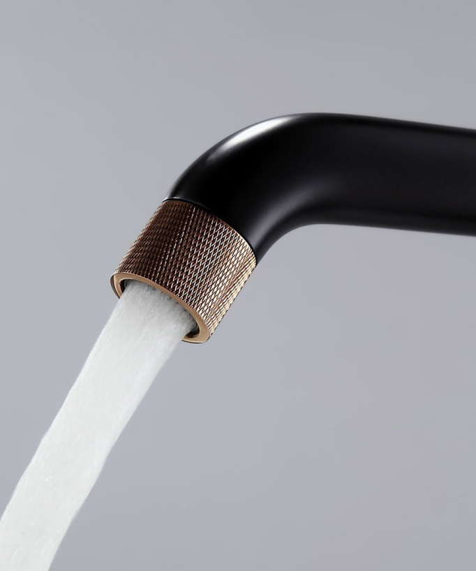 Miscelatore lavabo design Nero e Oro rosa senza limitatore di portata - Leros