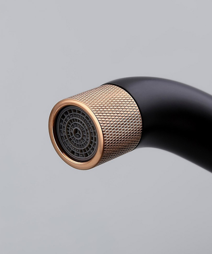 Miscelatore lavabo design Nero e Oro rosa senza limitatore di portata - Leros