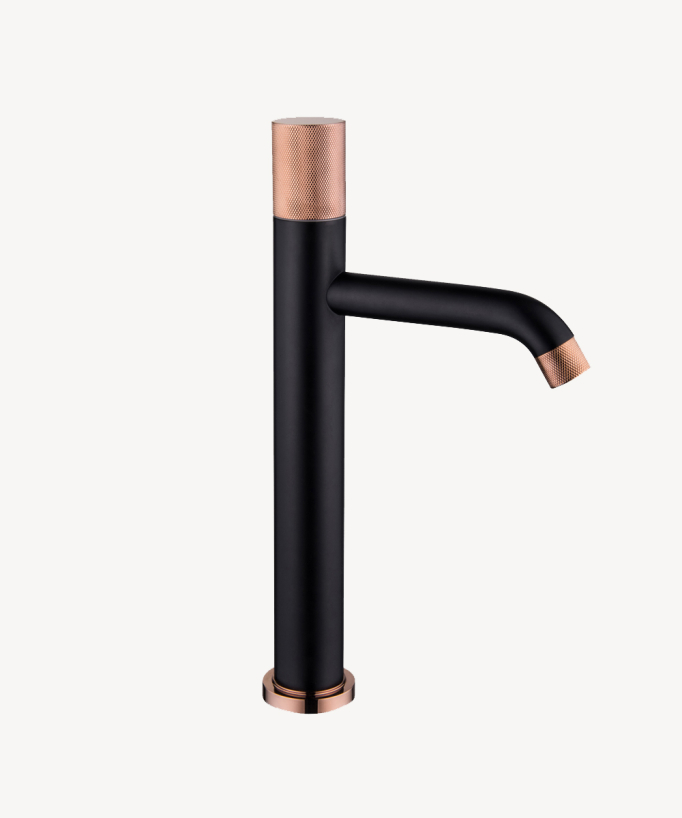 Miscelatore lavabo design Nero e Oro rosa senza limitatore di portata - Leros - small
