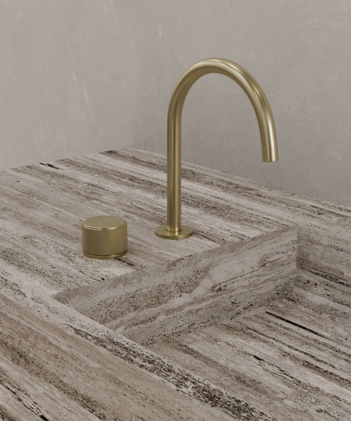 Miscelatore lavabo 2 fori senza regolazione portata Dorato spazzolato - Leros