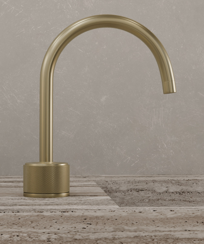 Miscelatore lavabo 2 fori senza regolazione portata Dorato spazzolato - Leros