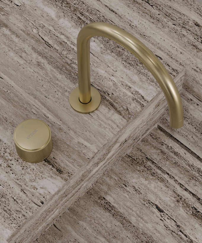 Miscelatore lavabo 2 fori senza regolazione portata Dorato spazzolato - Leros