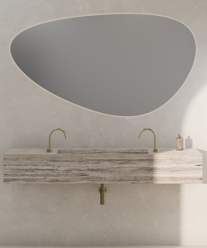 Miscelatore lavabo 2 fori senza regolazione portata Dorato spazzolato - Leros