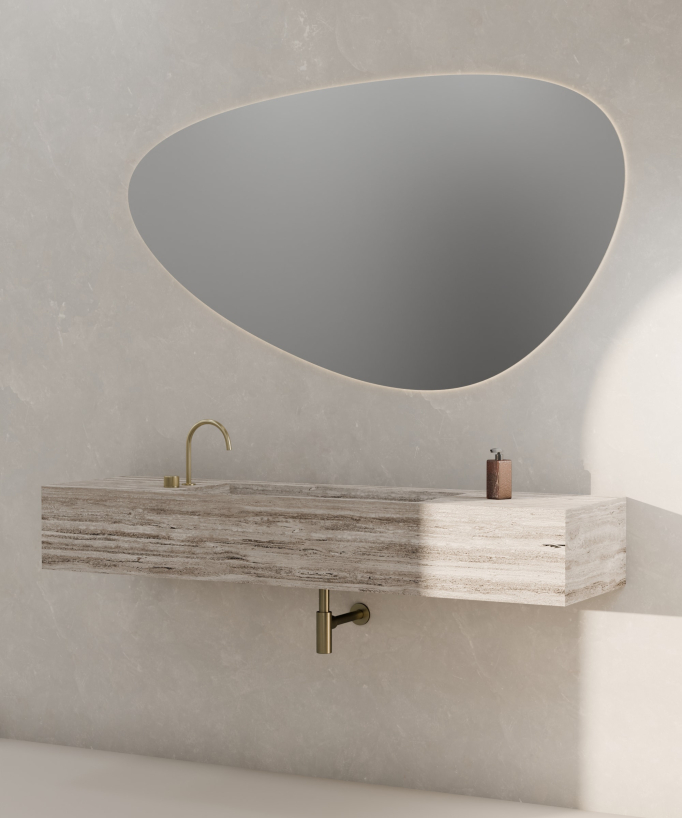 Miscelatore lavabo 2 fori senza regolazione portata Dorato spazzolato - Leros