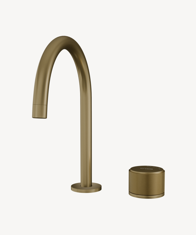 Miscelatore lavabo 2 fori senza regolazione portata Dorato spazzolato - Leros