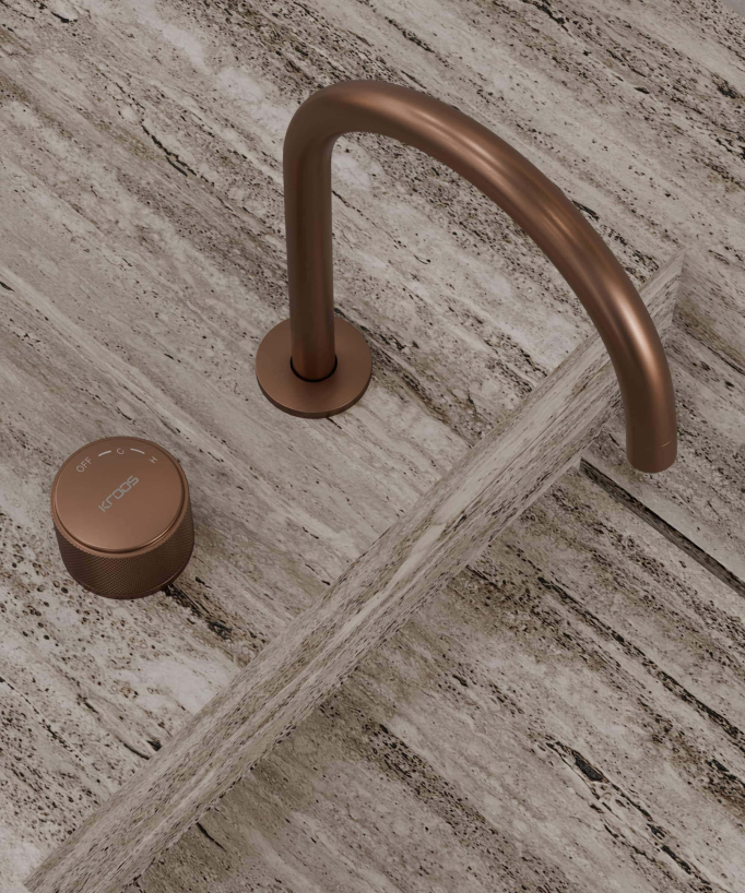 Miscelatore lavabo 2 fori senza regolazione portata Oro rosa spazzolato - Leros