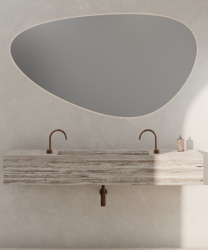 Miscelatore lavabo 2 fori senza regolazione portata Oro rosa spazzolato - Leros